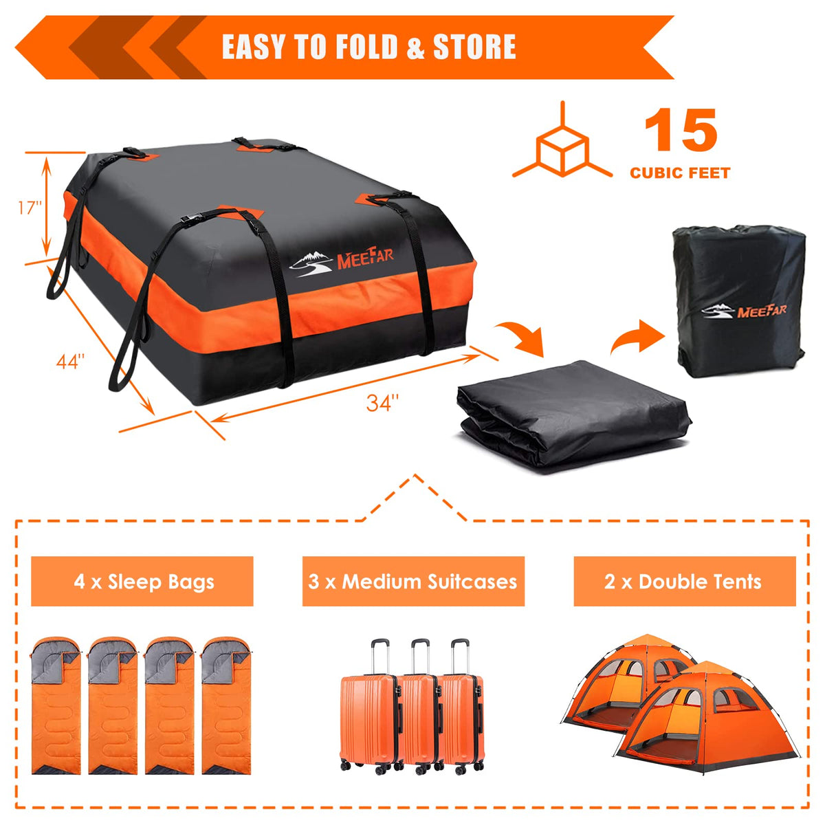 MeeFar rooftop bag accessories laid out showing anti-slip mat hooks and lock added security