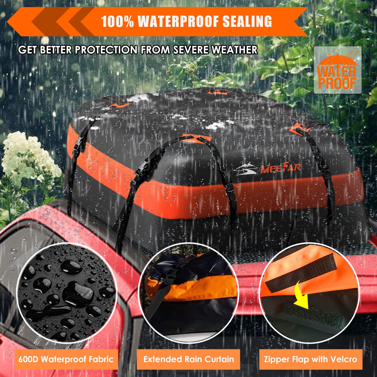 MeeFar rooftop bag folded into storage box showing compact packing convenience