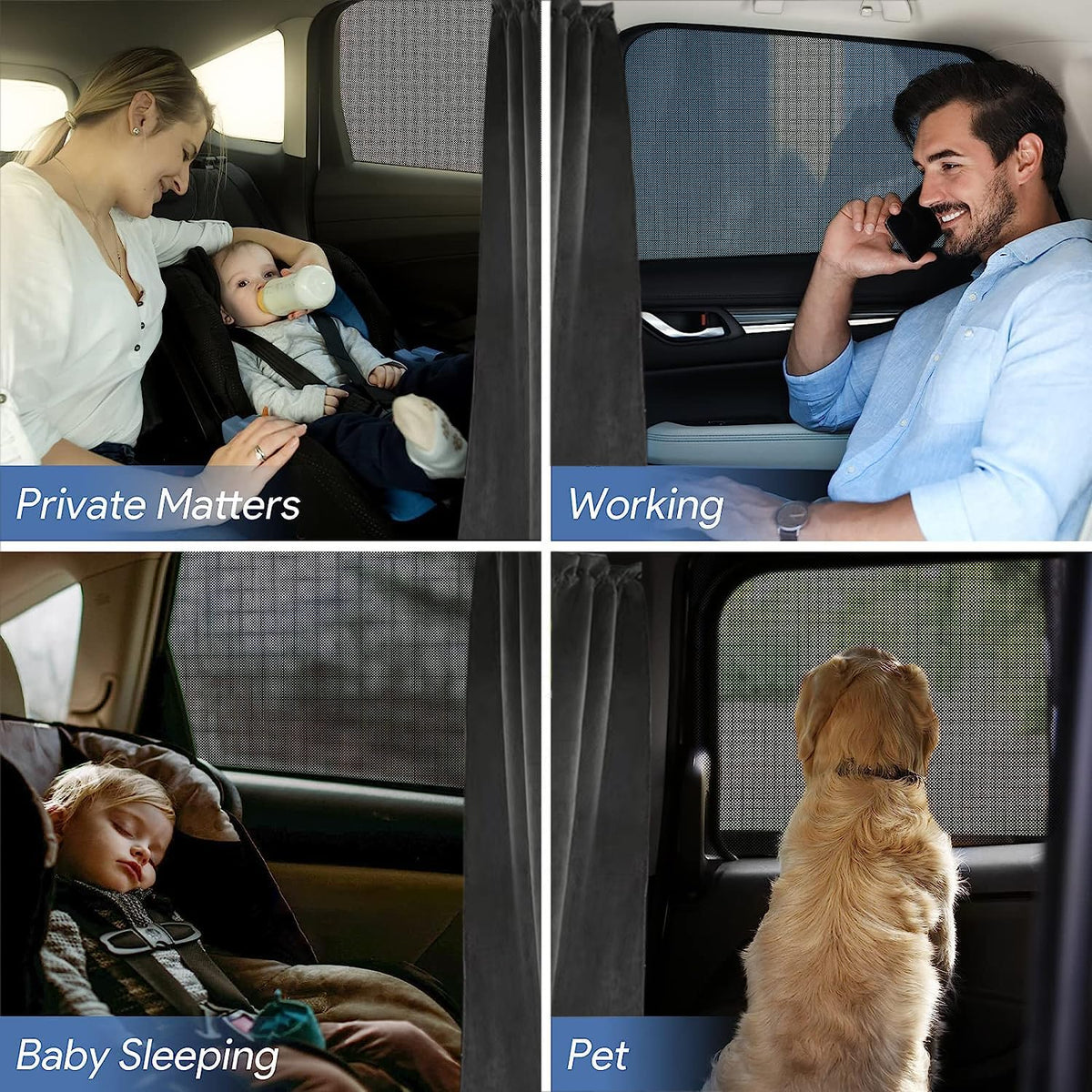 MEEWOO curtain size comparison in vehicle for fit guidance