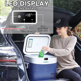 Megiu open with food and drinks inside showing versatile refrigeration and freezing