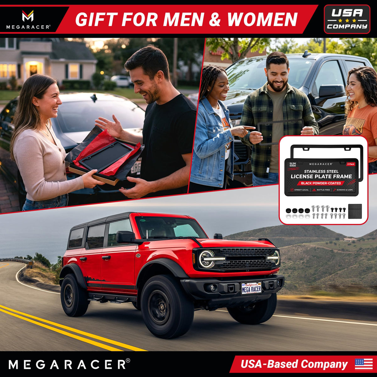 Mega Racer brand label stamped on frame indicating premium manufacturing quality