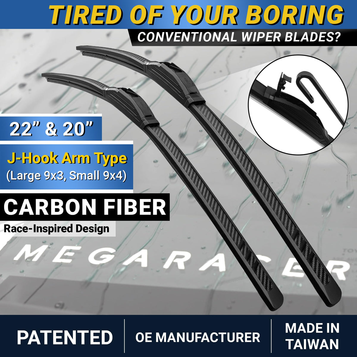 Mega Racer silicone wiping edge close-up for smoother, quieter, streak-free glass clearing