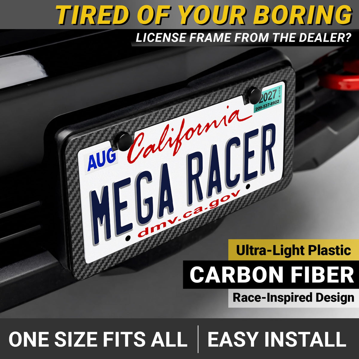 Mega Racer close-up of carbon fiber pattern texture and durable glossy finish