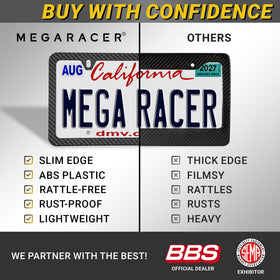 Mega Racer thin top edge profile protecting plate visibility and preventing scratches