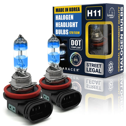 Mega Racer front packaging showing H11 55W bulbs and benefits