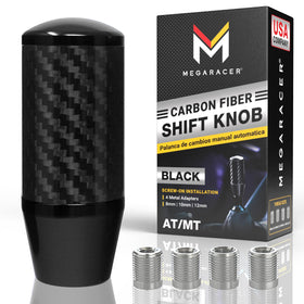 Mega Racer front view of black carbon fiber knob showing glossy JDM styling and stronger shifts