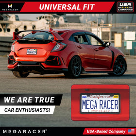 Mega Racer installed on vehicle front demonstrating unobstructed plate visibility