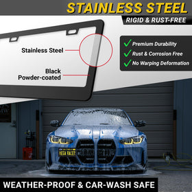 Mega Racer frame mounted on rear bumper demonstrating unobstructed tag visibility