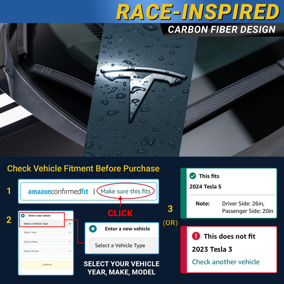 Mega Racer blades installed on a Tesla Model Y showcasing sleek appearance