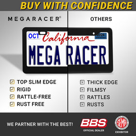 Mega Racer side profile thin-top design preserving state name visibility benefit