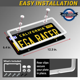Mega Racer frame over standard plate showing correct 12.3x6.4 inch fit