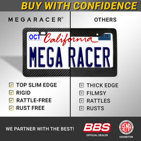 Mega Racer size scale with ruler showing standard U.S./Canada plate fit