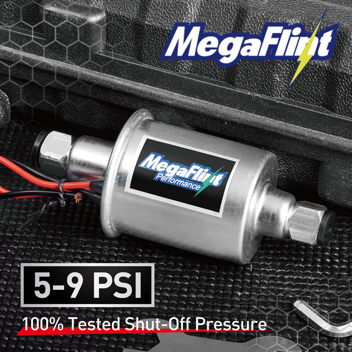 Megaflint closeup of included 5/16" pre-filter preventing clogs and protecting engine