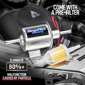 Megaflint pump mounted on engine showing simple installation and steady fuel delivery