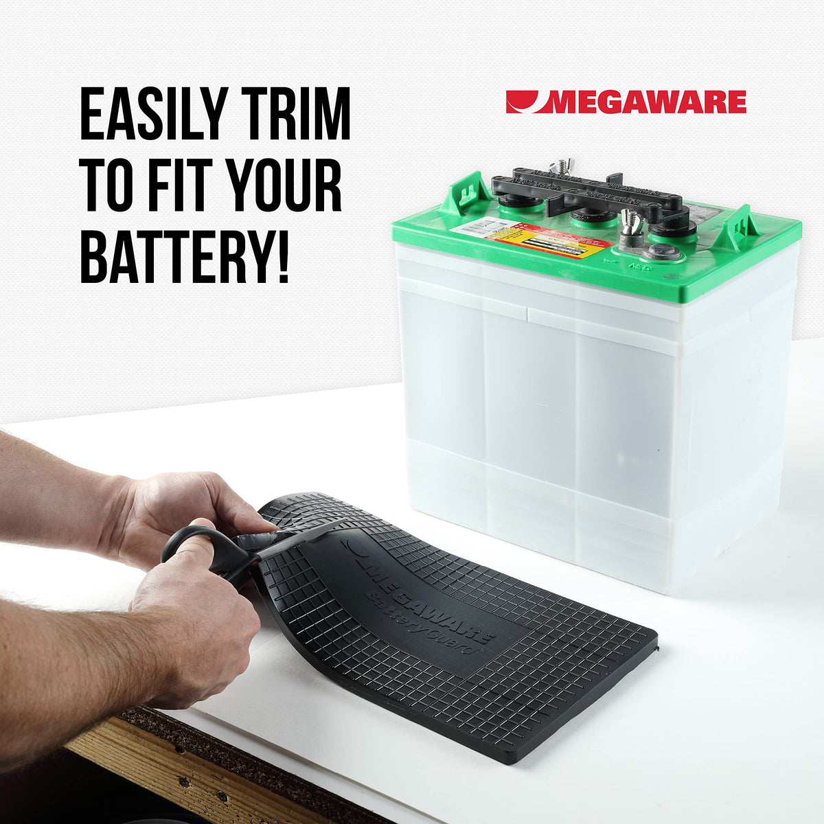 MEGAWARE KEELGUARD beside a Group 31 battery illustrating correct size fit