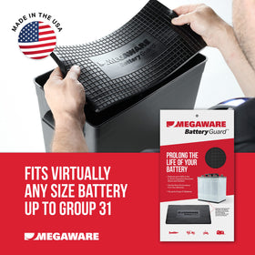 MEGAWARE KEELGUARD mounted under a truck battery reducing vibration damage