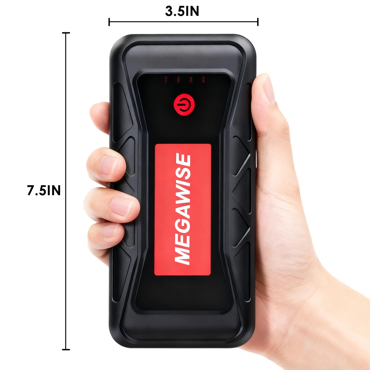 MEGAWISE clamps close-up with LCD voltmeter displaying battery voltage for safer connections