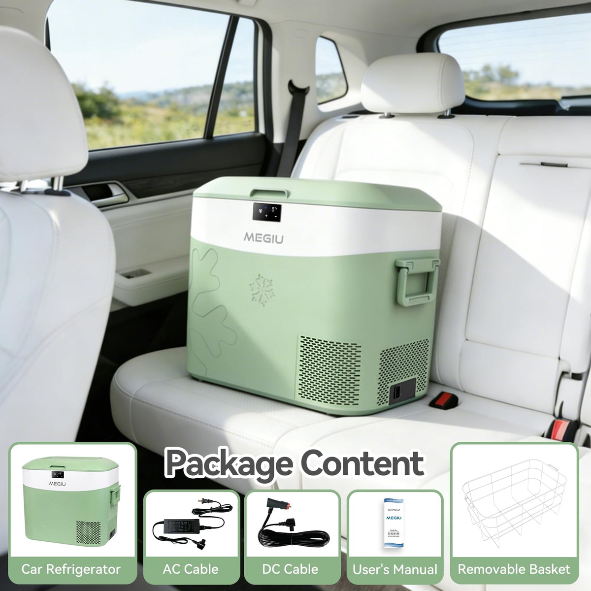 Megiu next to water bottle showing scale and compact 23 quart capacity benefit