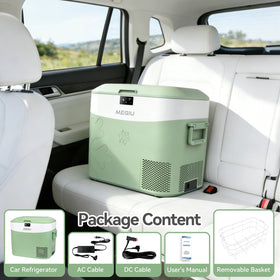 Megiu next to water bottle showing scale and compact 23 quart capacity benefit