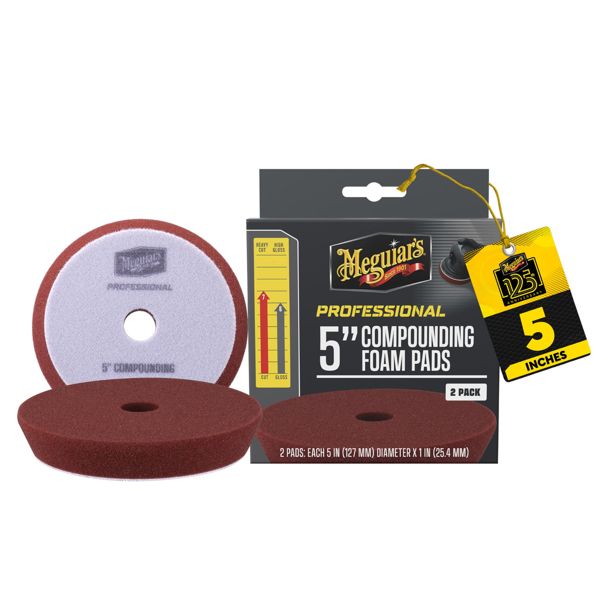 Meguiar's front packaging of 5 inch compounding pads showing kit benefits