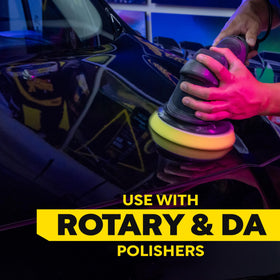 Meguiar's pad fitted to a dual-action polisher illustrating safe refining performance