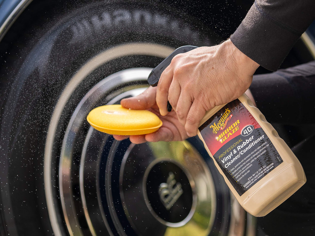 Meguiar's being applied to car door trim demonstrating easy restoration benefits