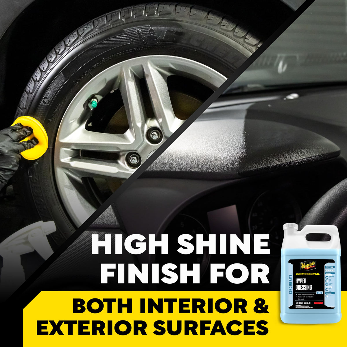 Meguiar's before and after trim comparison revealing restored deep gloss