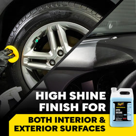 Meguiar's before and after trim comparison revealing restored deep gloss