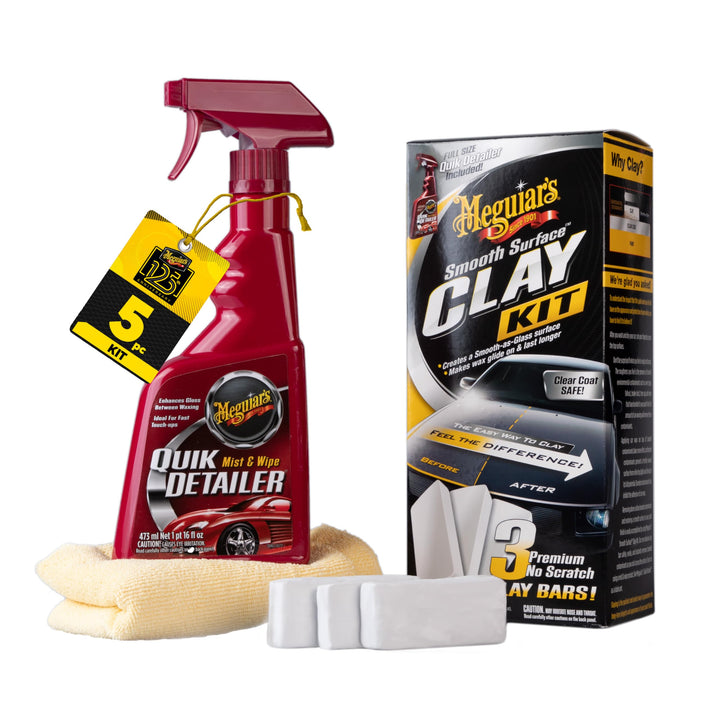 Meguiar's clay kit front view showing complete boxed kit and components for easy prep
