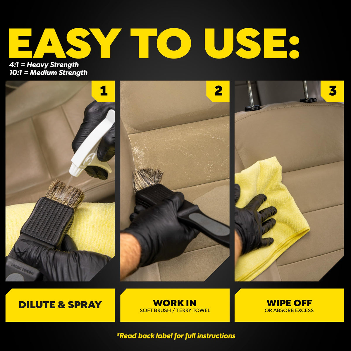 Meguiar's D101 cleaning vinyl trim, showing gentle restoration result