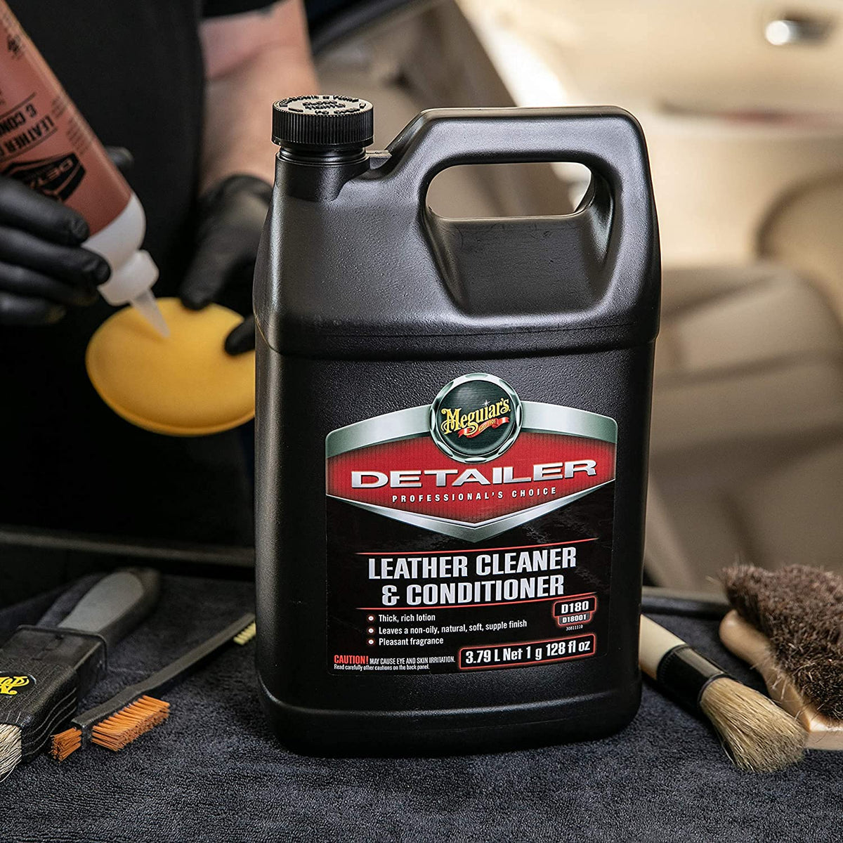 Meguiar's leather texture close-up showing restored surface and supple finish benefit