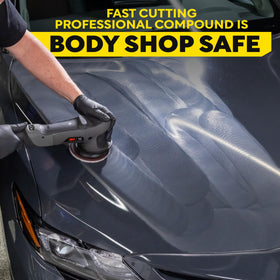 Meguiar's dual-action polisher application demonstrating safer finish benefit