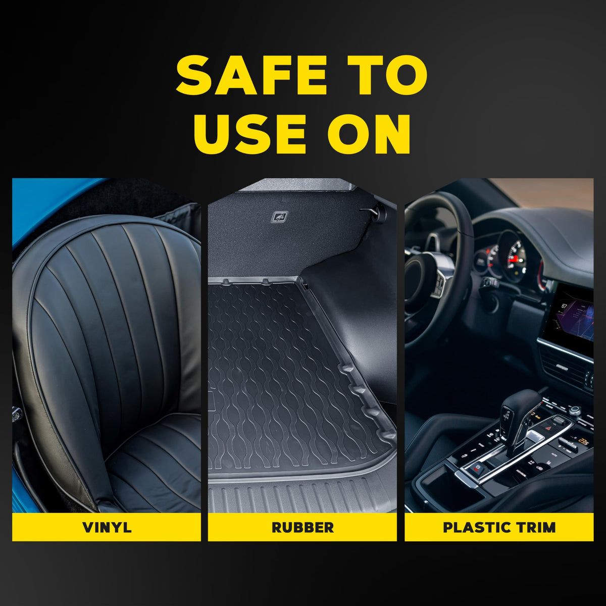 Meguiar's before and after dash photos highlighting restored deep shine benefit