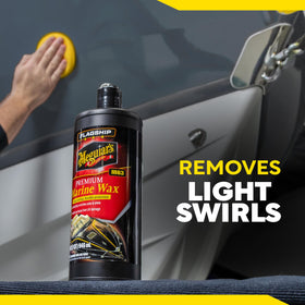 Meguiar's bottle next to a hand indicating true 32 oz scale benefit