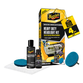 Meguiar's front packaging showing full heavy duty headlight kit benefits