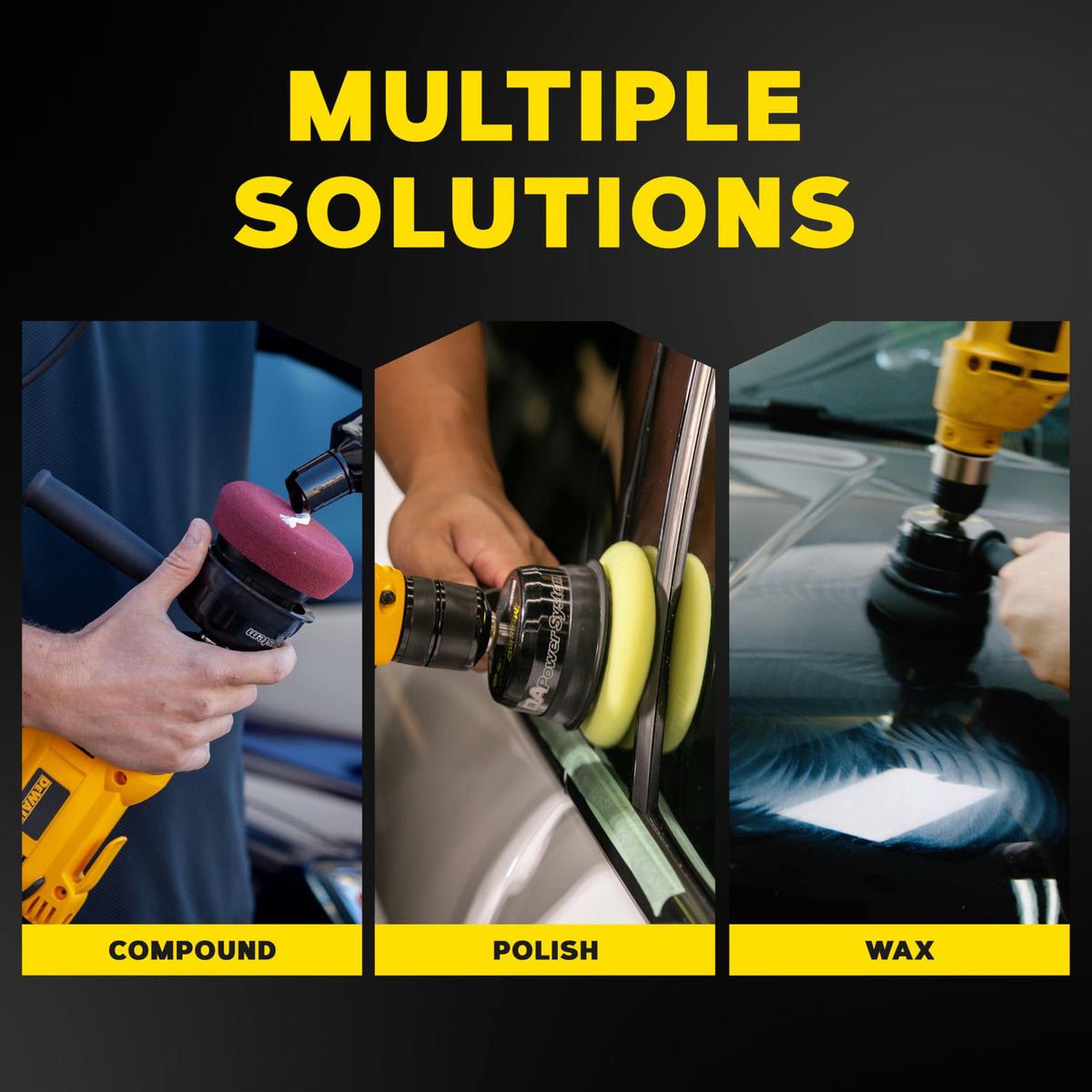 Meguiar's G3500 attached to drill in use demonstrating faster detailing