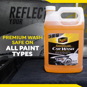 Meguiar's one-gallon bottle next to soda can showing product size comparison