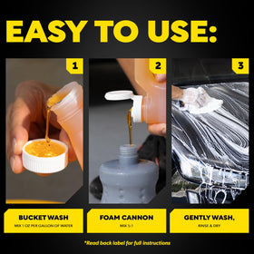Meguiar's bucket-and-mitt wash setup showing safe, scratch-minimizing technique