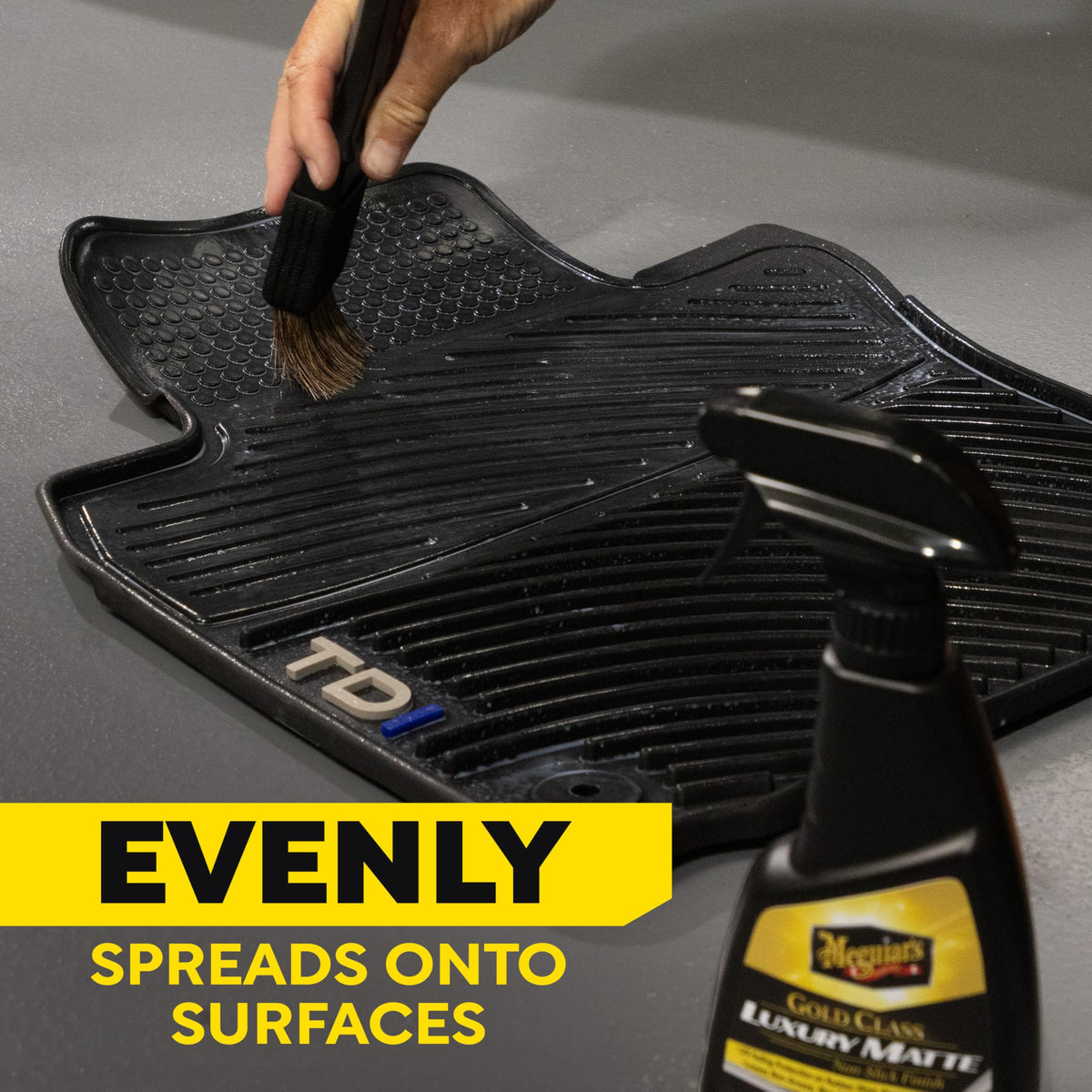 Vinyl seat before and after using Meguiar's demonstrating richer look, no shine