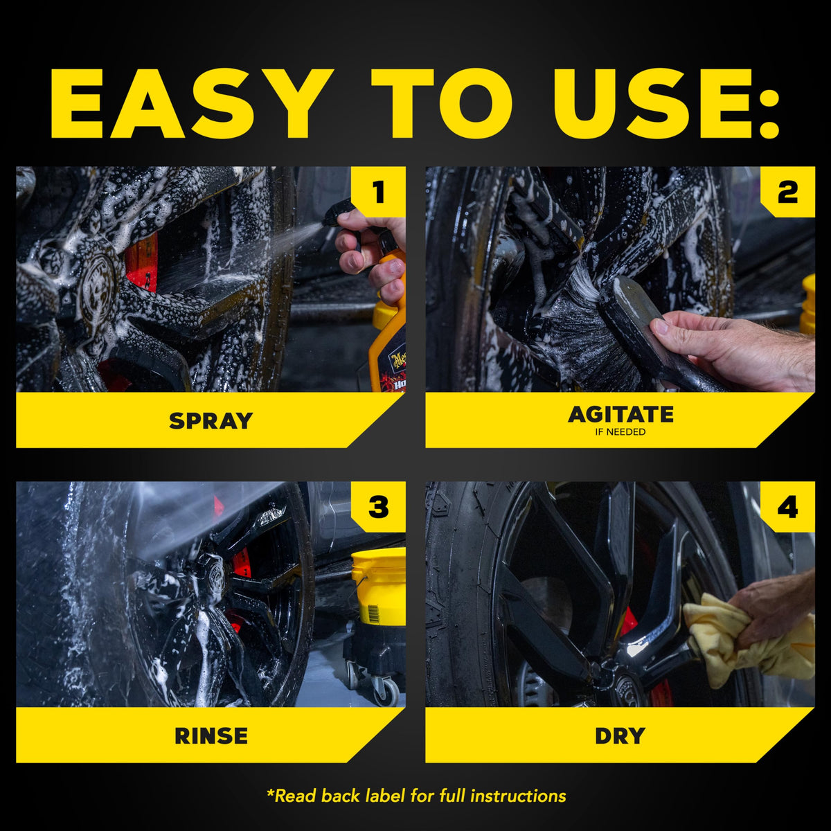 Meguiar's Hot Rims used on matte black wheel highlighting safe, non-dulling result