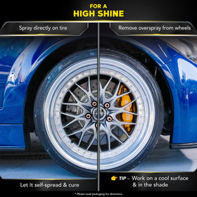 Meguiar's close-up of tire sidewall gloss highlighting high-shine finish benefit