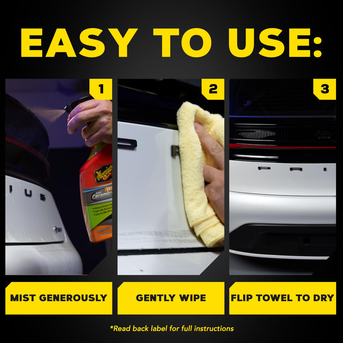 Meguiar's microfiber towel wiping showing scratch-safe cleaning