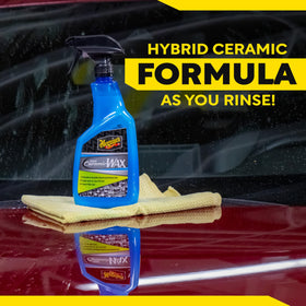 Meguiar's product label close-up showing usage instructions and features