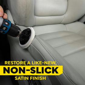 Meguiar's kit being used on a car seat for efficient grime removal