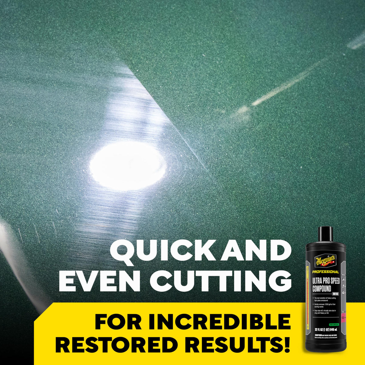 Meguiar's label close-up showing model M11032 and professional grade benefit