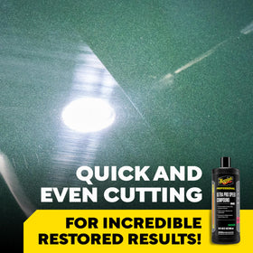Meguiar's label close-up showing model M11032 and professional grade benefit