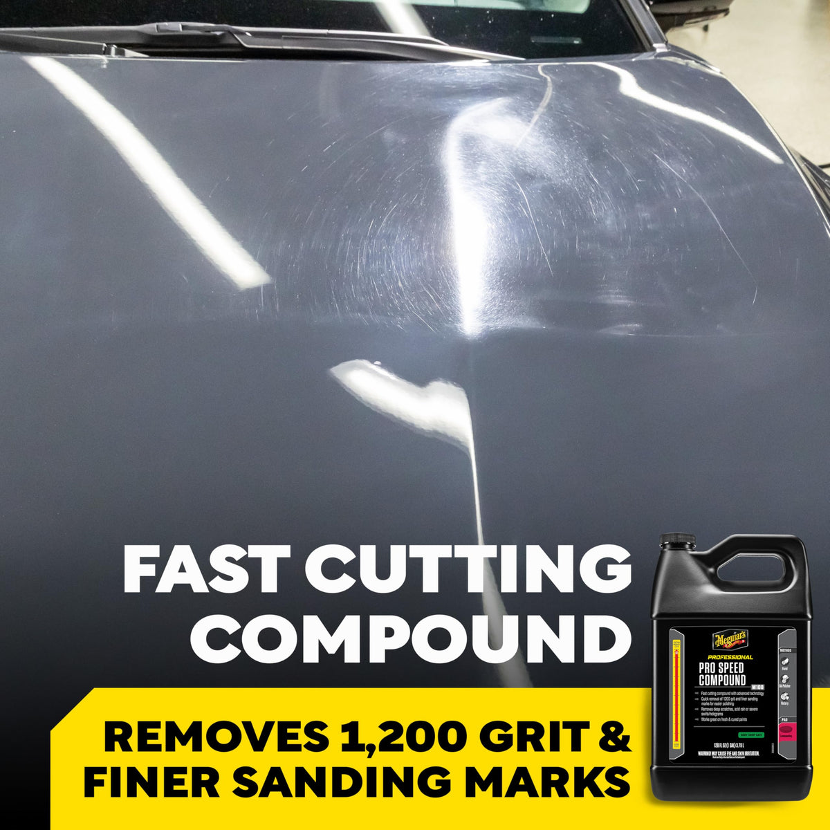 Meguiar's label closeup highlighting product name and cutting power benefit