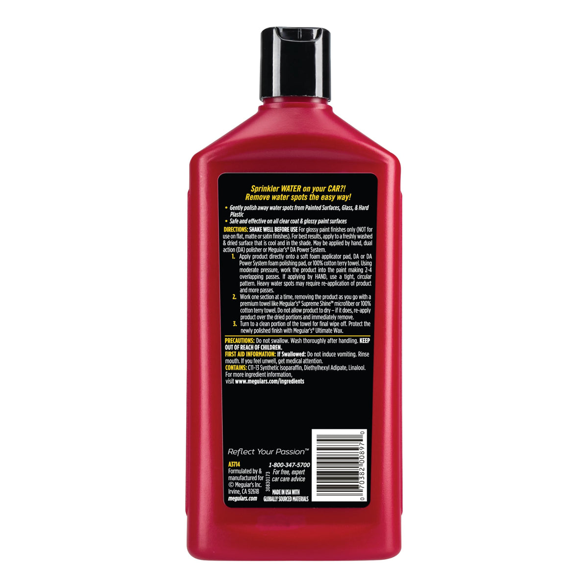 Meguiar's label detail highlighting product name and safe-for-clear-coat note