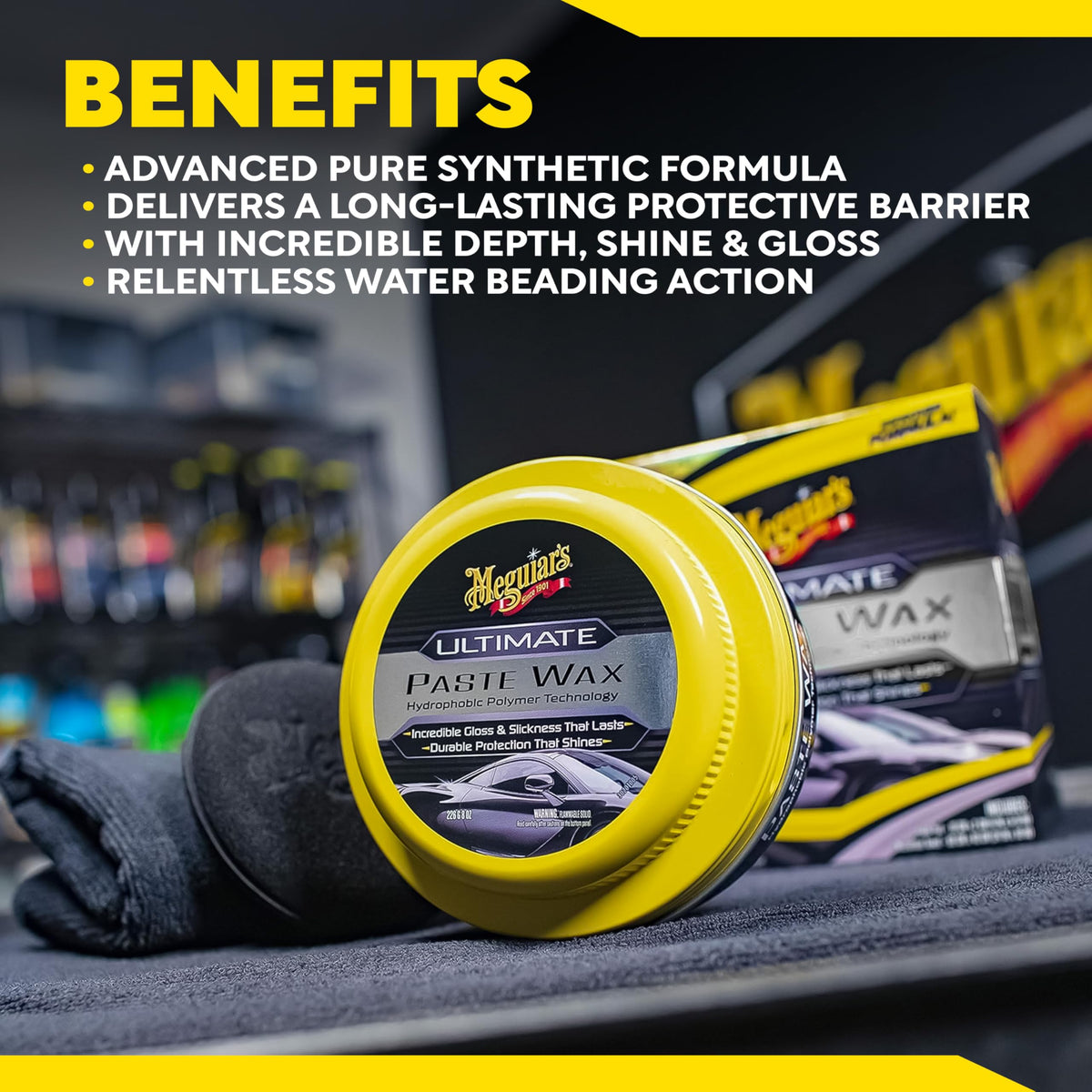 Meguiar's shiny car in driveway showing lasting gloss and visual impact