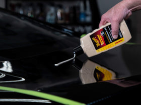Meguiar's polish texture closeup displaying smooth, low‑splatter formula